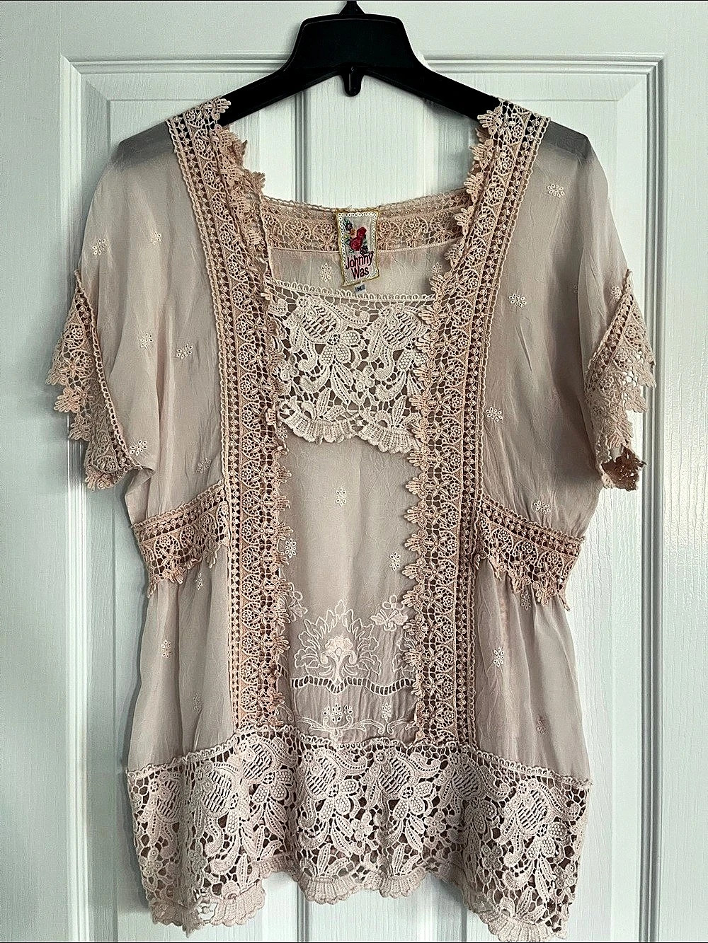 Johnny Was Floral Lace Tunic in Pink Size Medium